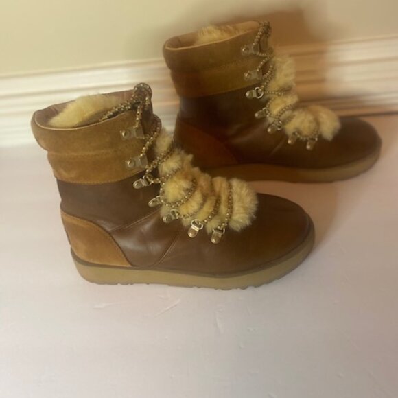 UGG VIKI Chestnut Waterproof Leather Sheepskin Women's Boots, SIZE 7.5 - Picture 4 of 8